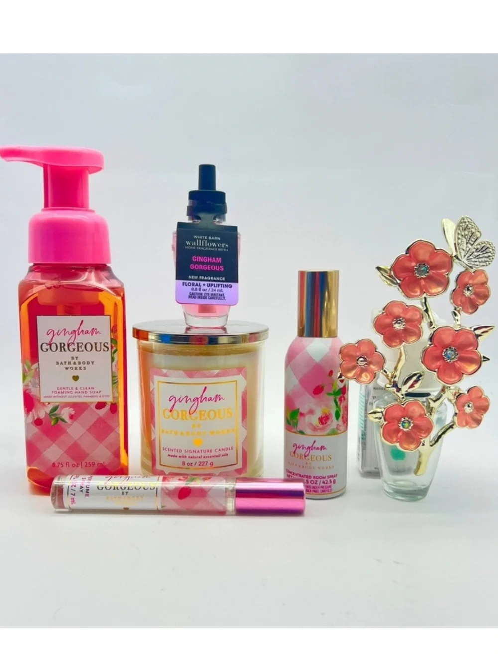 BBW Gingham Gorgeous 7-Pc Gift Set Floral Branch Wallflower Plug NWT